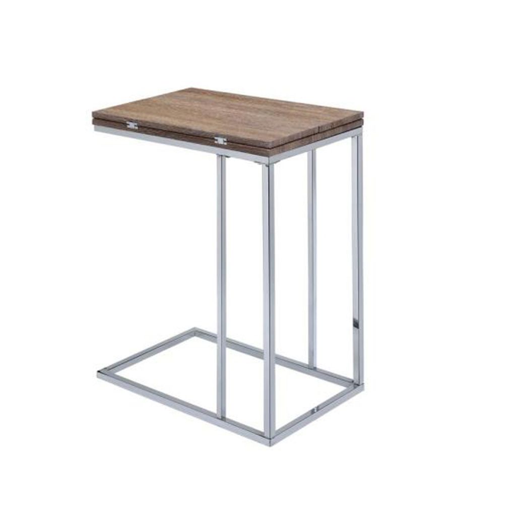 Vogue Side Table, Weathered Oak & Chrome - View 4