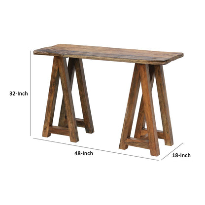 Drue 48 Inch Side Console Table, Textured Rustic Brown Wood Frame - View 5