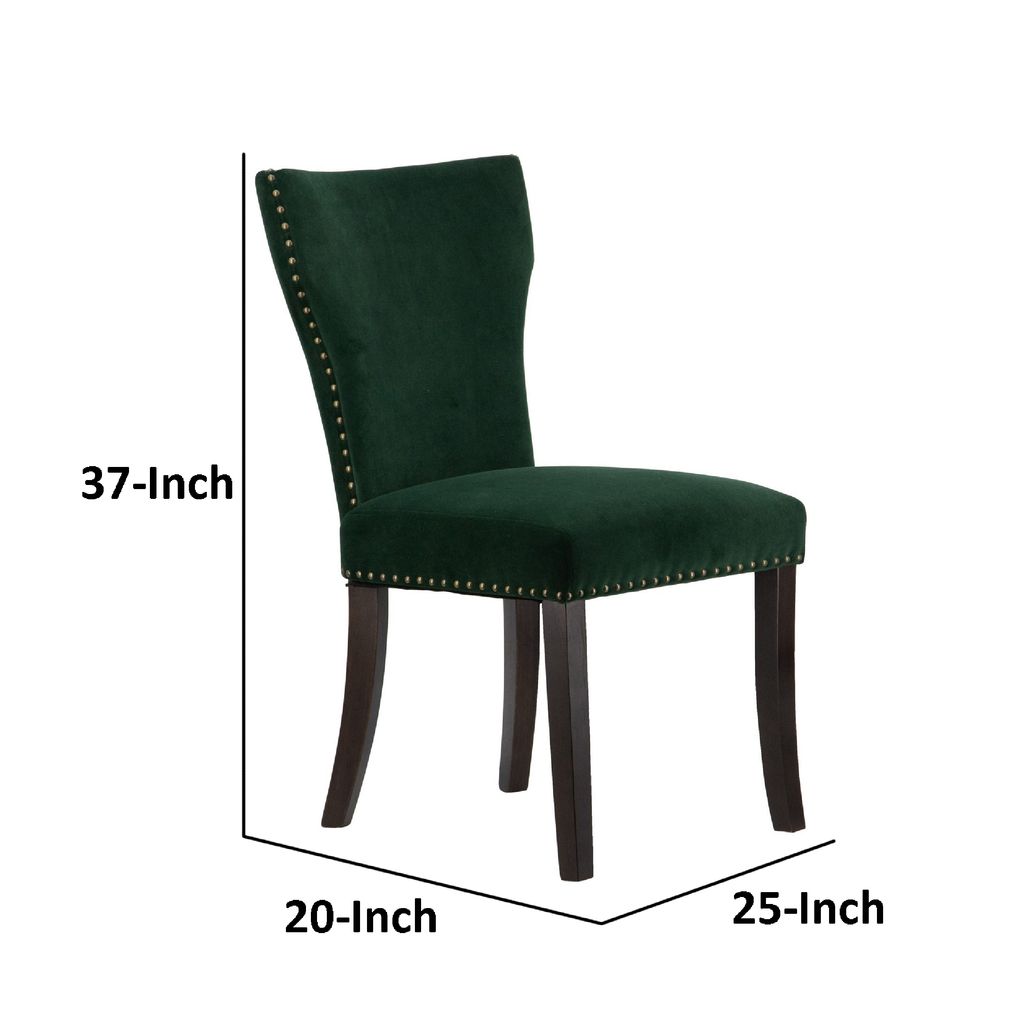 Devi 25 Inch Curved Dining Chair, Green Velvet Upholstery, Nailhead Trim - View 5