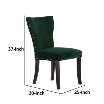 Devi 25 Inch Curved Dining Chair, Green Velvet Upholstery, Nailhead Trim - View 5
