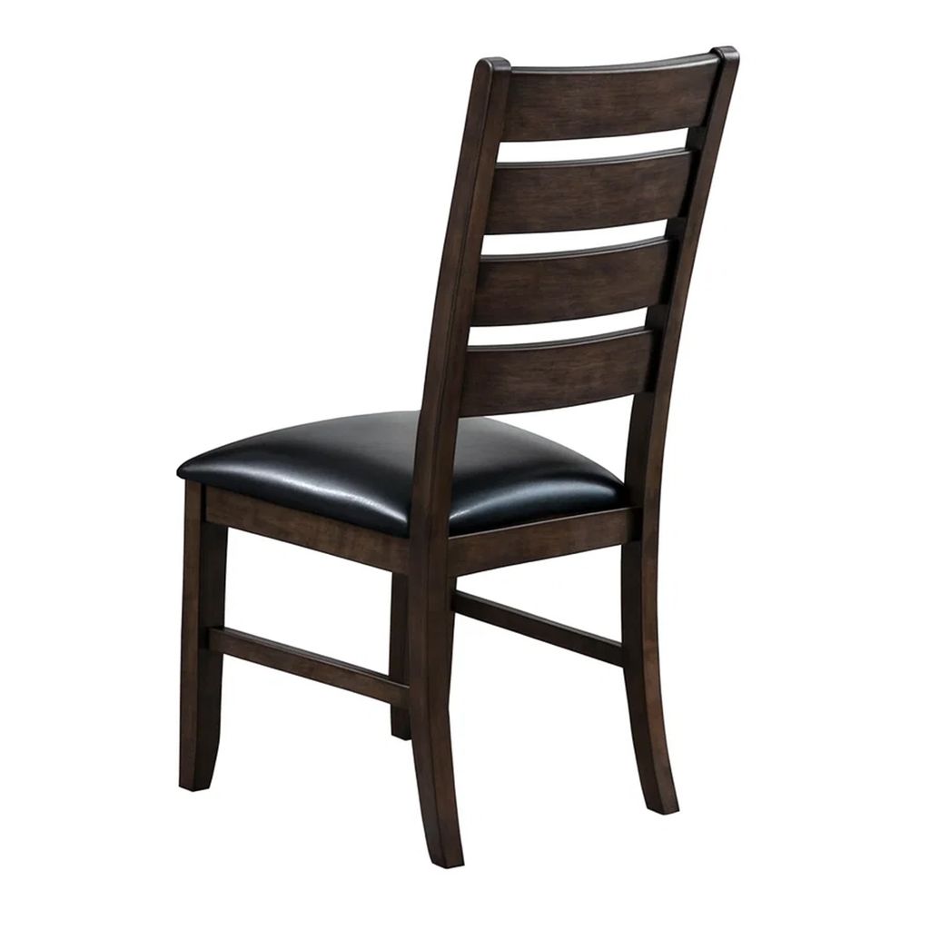 Ladder Back Wooden Side Chair with Leatherette seat, Set of 2, Black and Brown - View 4