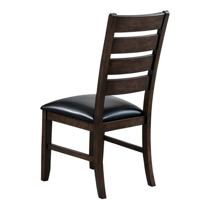 Ladder Back Wooden Side Chair with Leatherette seat, Set of 2, Black and Brown - View 4
