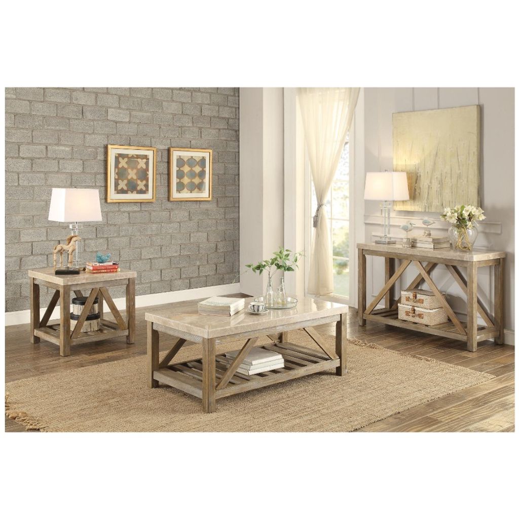 Rectangular Wooden Sofa Table With Slated Bottom Shelf, Gold Brown - View 2
