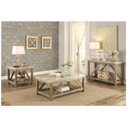 Rectangular Wooden Sofa Table With Slated Bottom Shelf, Gold Brown - View 2