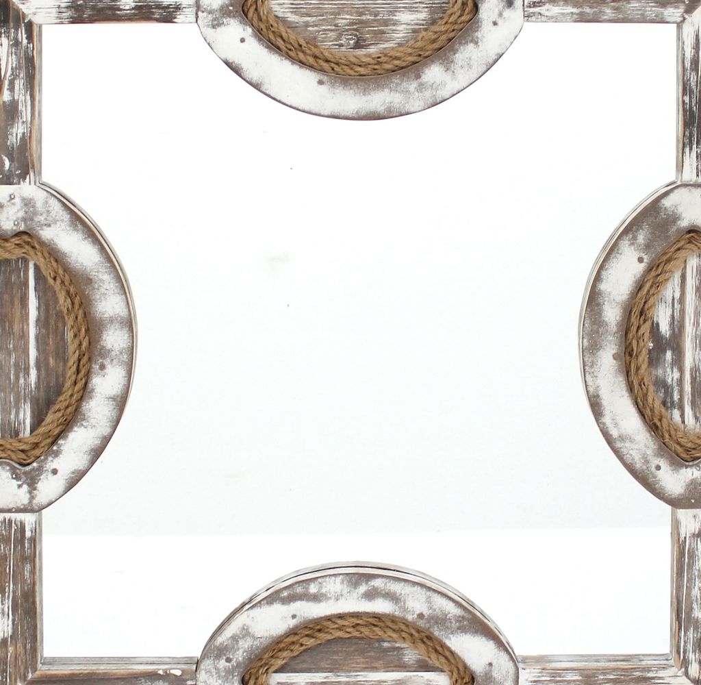 Square Wooden Wall Mirror Set of 2 with Rope Borders, Gray - View 3