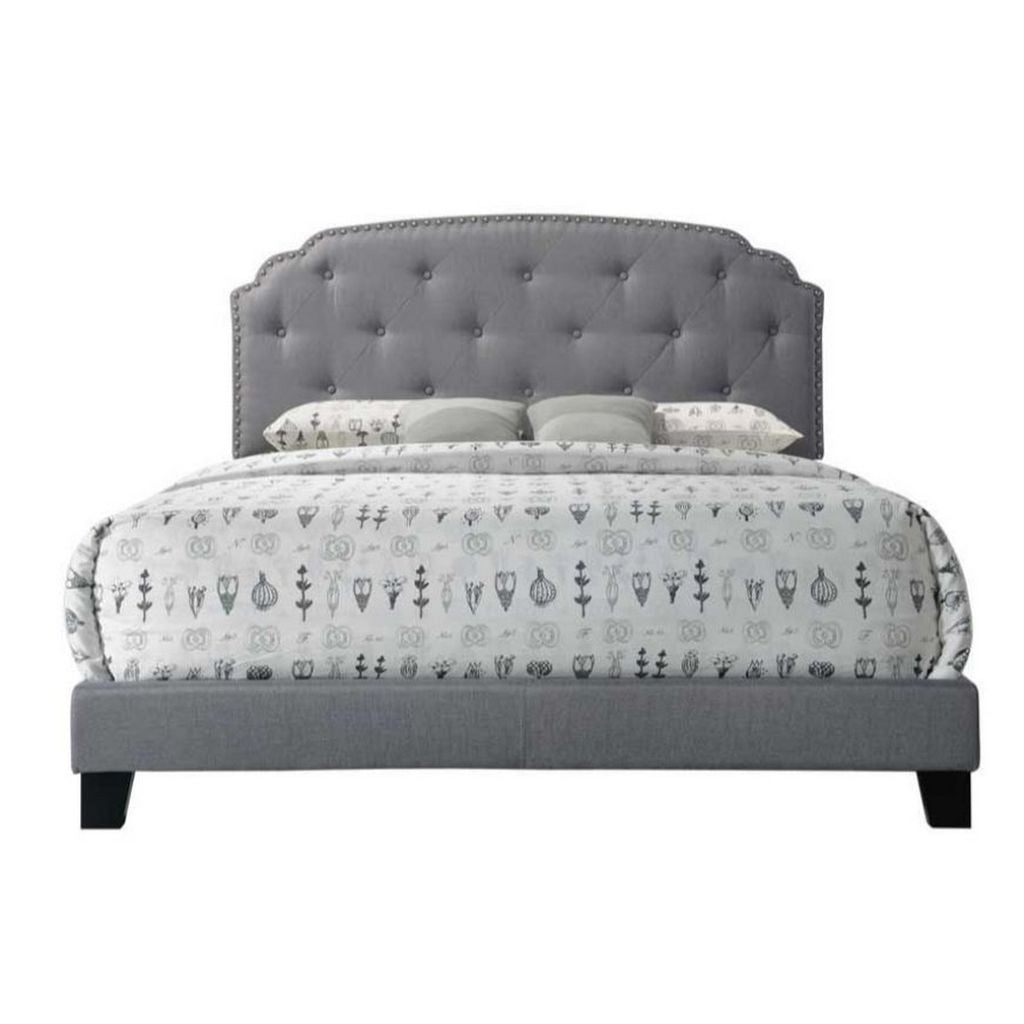 Modern Queen Bed, Gray Fabric - View 3