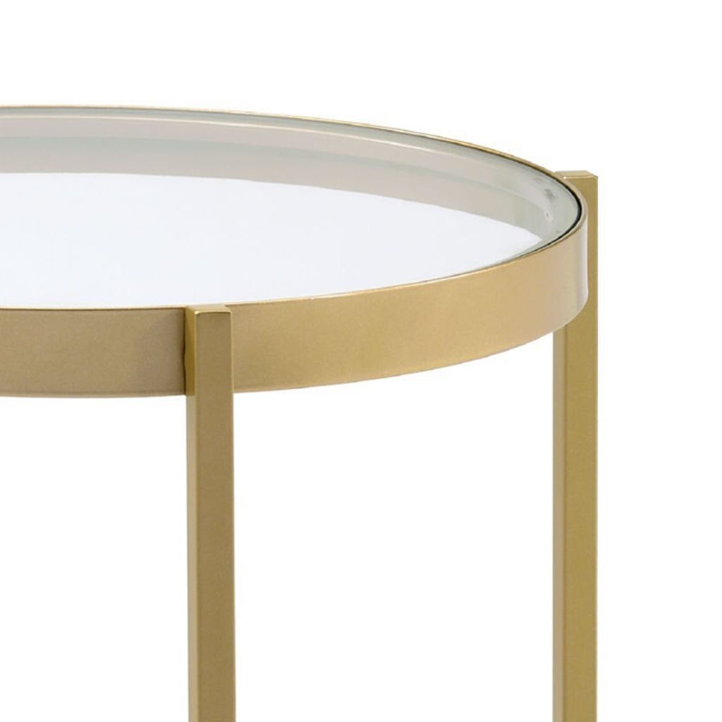 End Table with Round Glass Top and Metal Frame, Gold - View 4