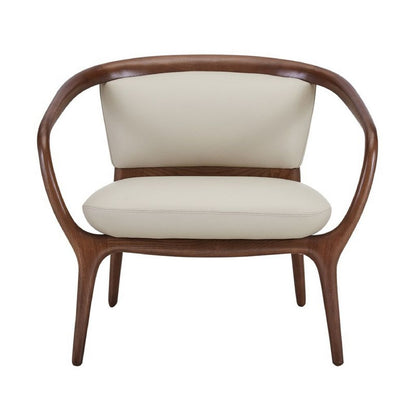 Cid 30 Inch Modern Accent Chair, Vegan Faux Leather Cushioned, Beige, Brown - View 2