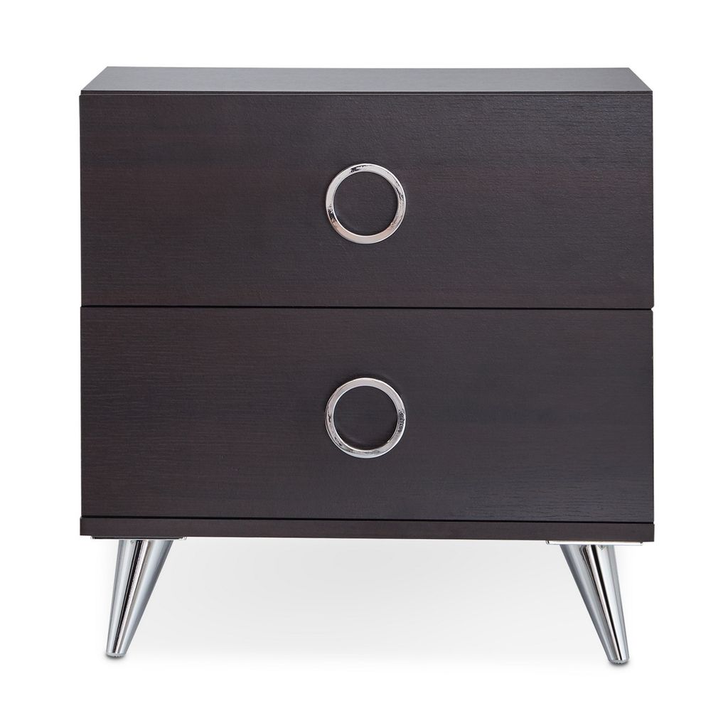 Rectangular Wood & Metal Nightstand By Elms, Brown & Chrome - View 3