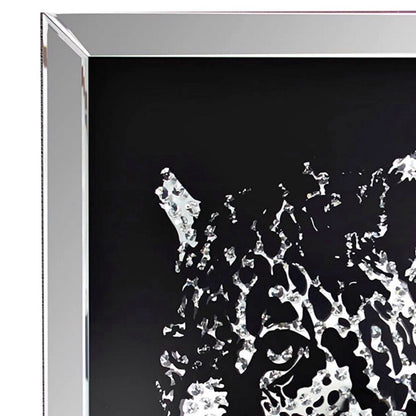 Square Shape Mirror framed Leopard Wall Decor With Crystal Inlays, Black & Silver - View 2