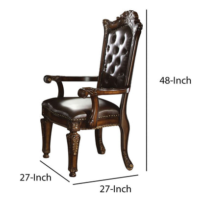 Leather Upholstered Button Tufted Wooden Side Chair, Set of Two,Brown - View 6