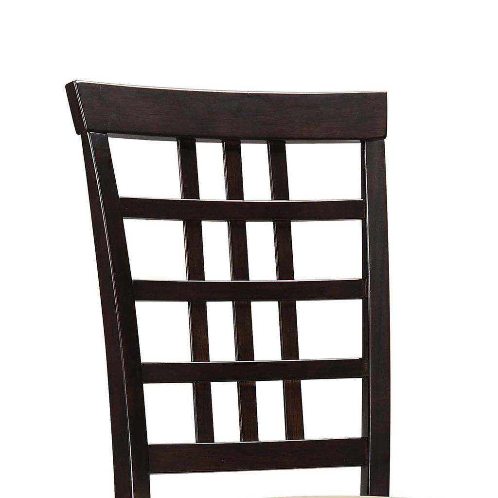 Geometric Wooden Dining Chair with Padded Seat, Set of 2, Brown and Beige - View 2