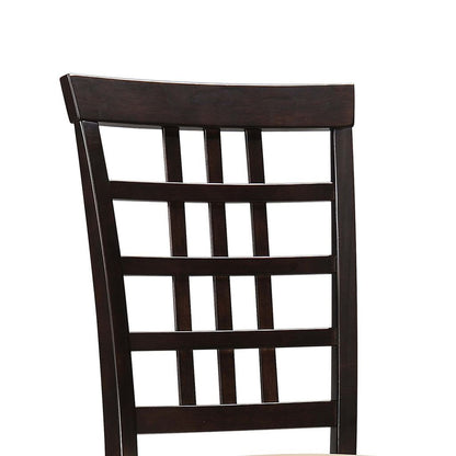 Geometric Wooden Dining Chair with Padded Seat, Set of 2, Brown and Beige - View 2
