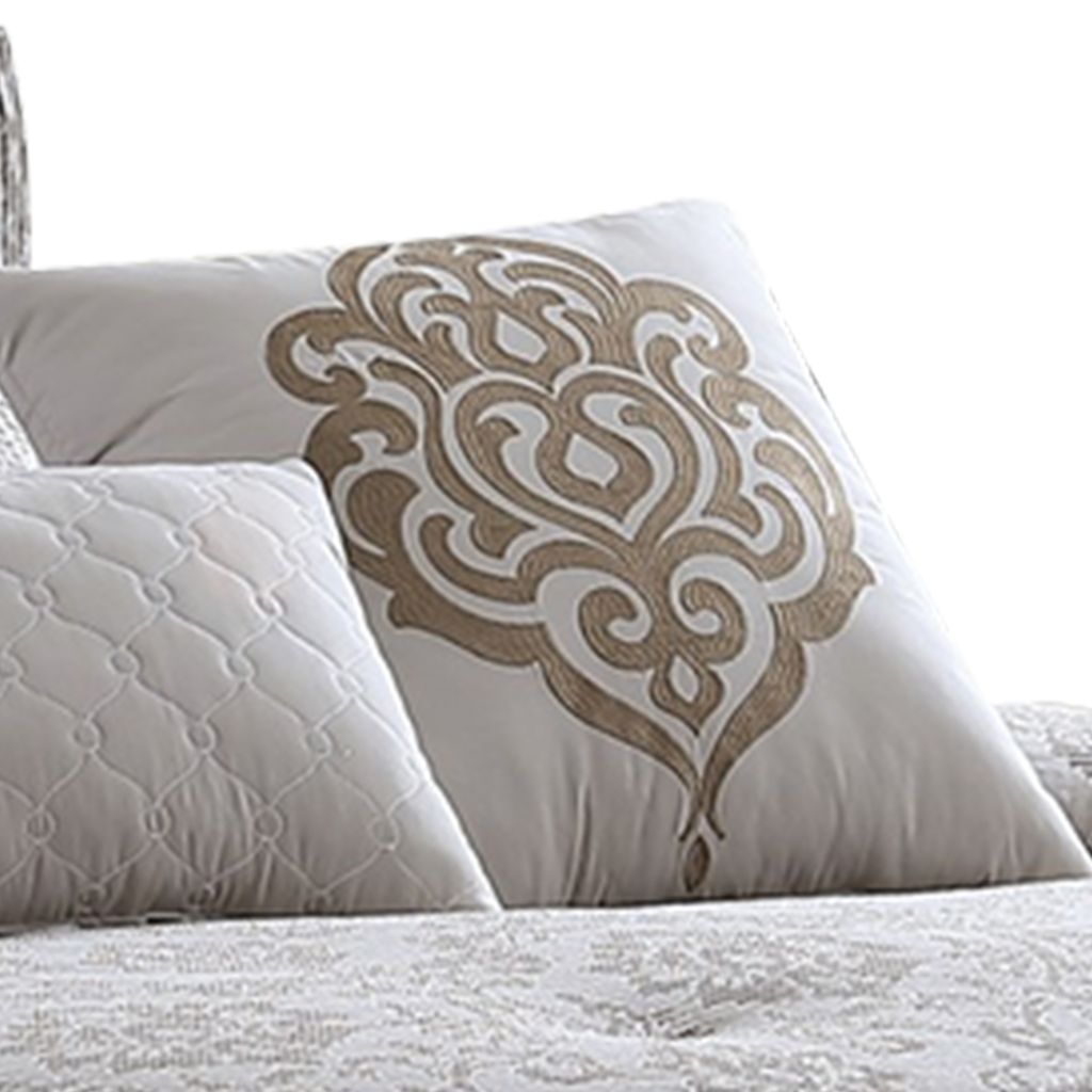 10 Piece King Cotton Comforter Set with Textured Floral Print, Gray - View 4