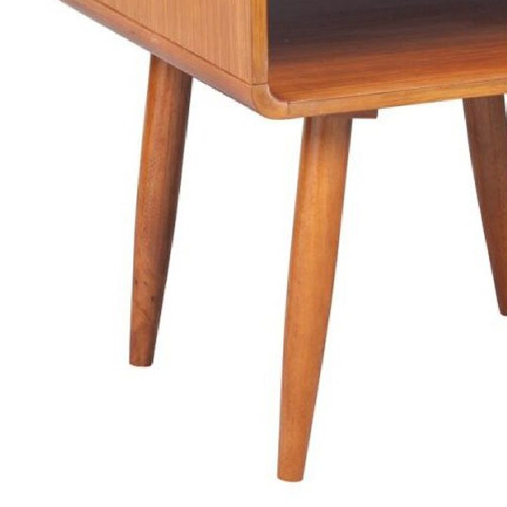 Rectangular Wooden End Table with Open Shelf and Splayed legs, Brown - View 4