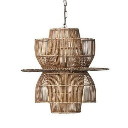 24 Inch Rattan Pendant Chandelier, Natural Brown, Brass - View 5