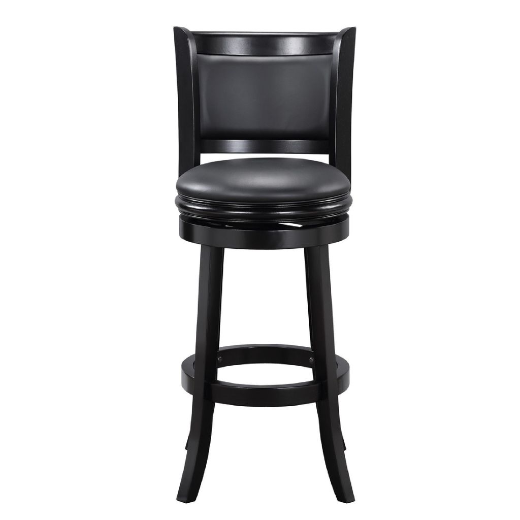 29 Inch Pio Solid Wood  Swivel Barstool, Vegan Faux Leather, Curved Backrest, Black - View 3