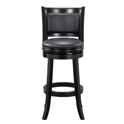 29 Inch Pio Solid Wood  Swivel Barstool, Vegan Faux Leather, Curved Backrest, Black - View 3
