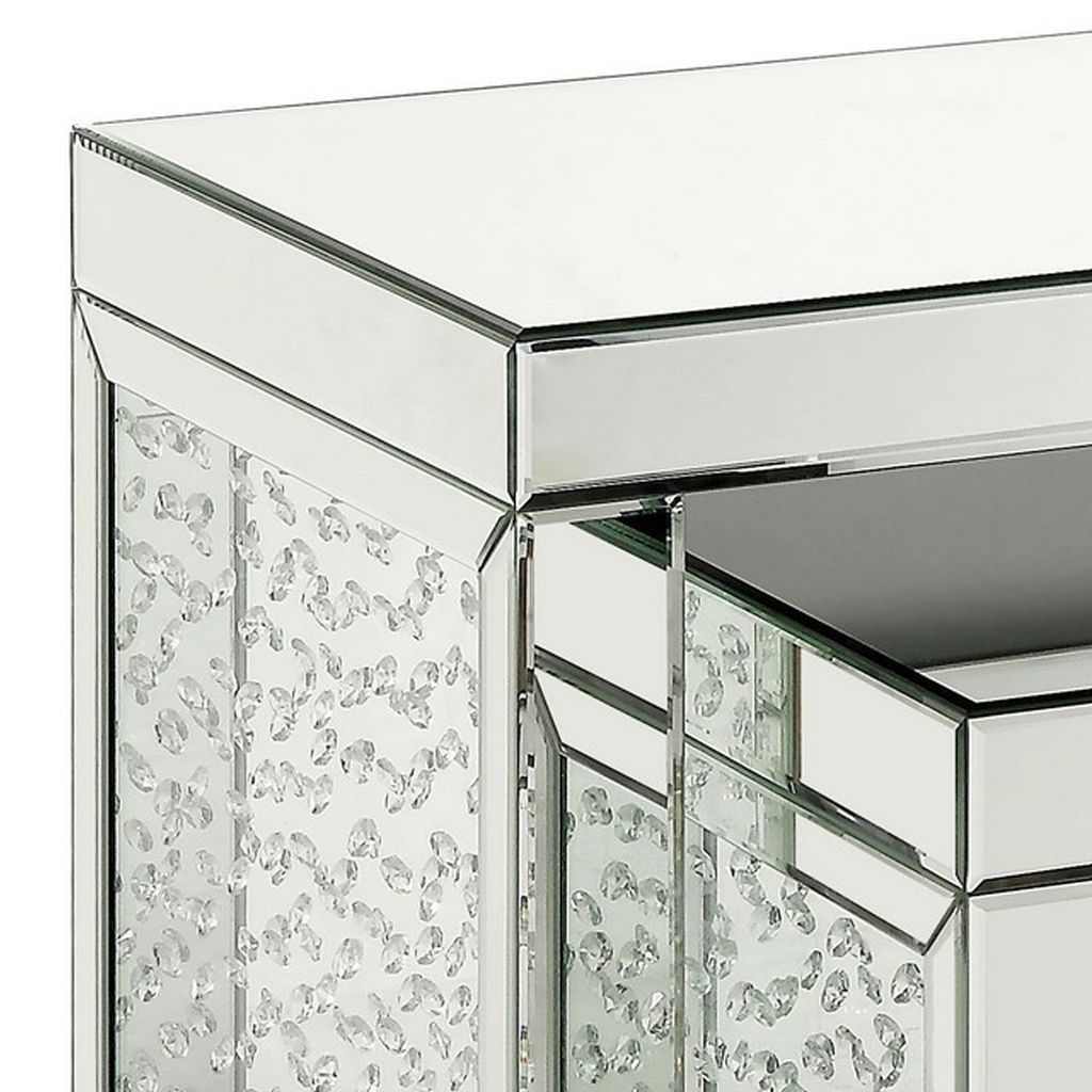 Accent Table with Mirrored Top and Faux Crystal Accent, Small, Silver - View 5