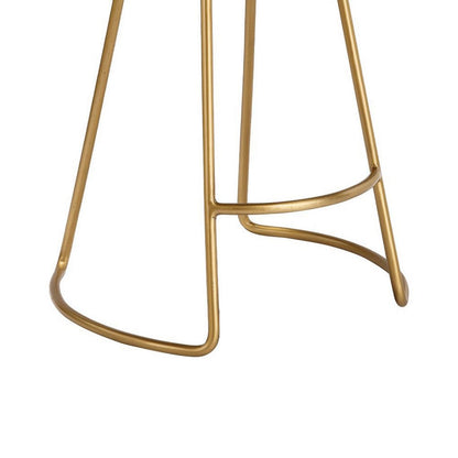 Counter Stool with Leatherette Vertical Channel Stitching, Brown and Antique Brass - View 5