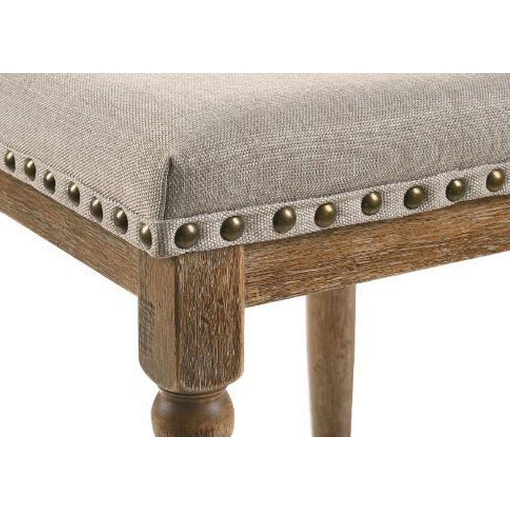 24 Inch Classic Wood Counter Height Stool, Upholstered, Set of 2, Gray - View 3