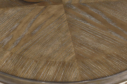 Round Wooden End Table with Open Bottom Shelf, Brown and Antique White - View 4