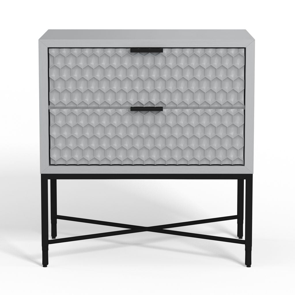 Rexi 26 Inch 2 Drawer Nightstand, Honeycomb, Mahogany, Light Gray, Black - View 2