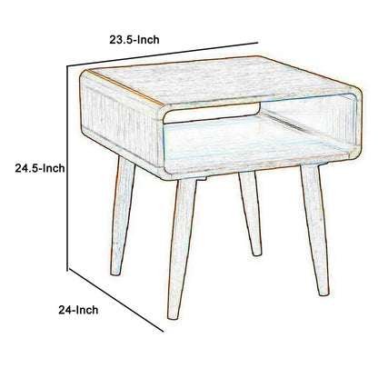 Rectangular Wooden End Table with Open Shelf and Splayed legs, Brown - View 5