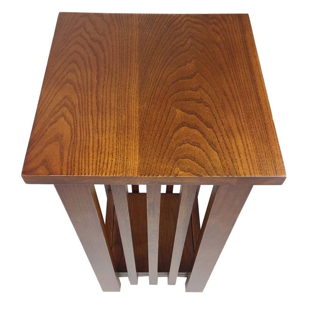 25 Inch Wooden Flower Stand with Slatted Sides and Bottom Shelf, Brown - View 3