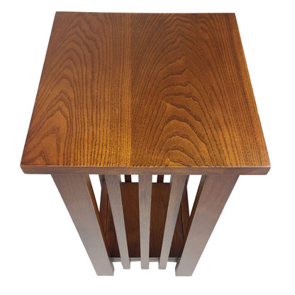 25 Inch Wooden Flower Stand with Slatted Sides and Bottom Shelf, Brown - View 3