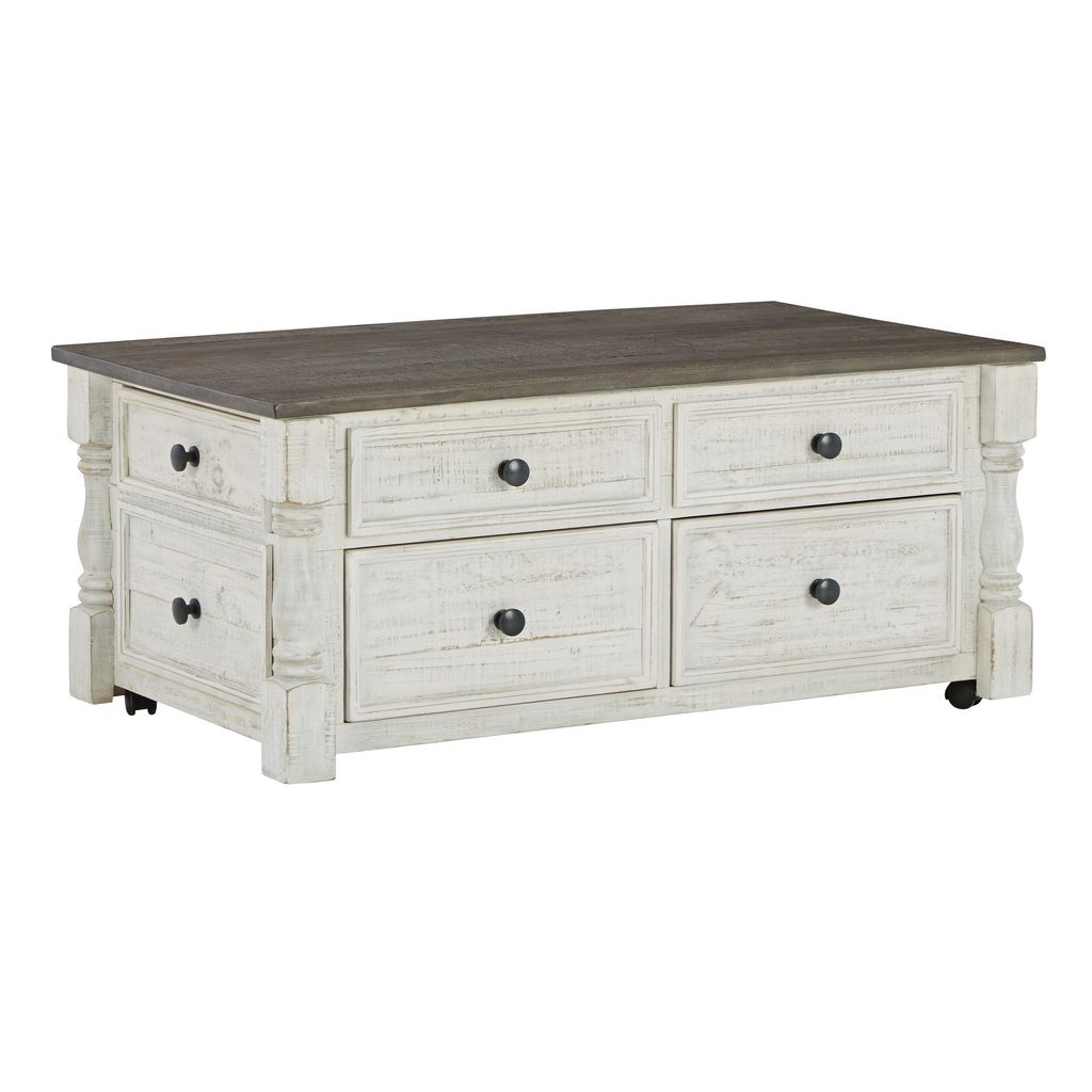 46 Inch Rectangular Lift Top Coffee Table, Faux Drawer Front, White, Brown