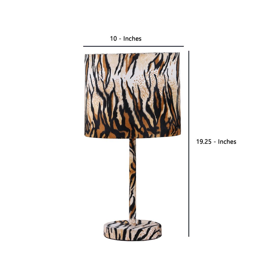Fabric Wrapped Table Lamp with Striped Animal Print, Brown and Black - View 5