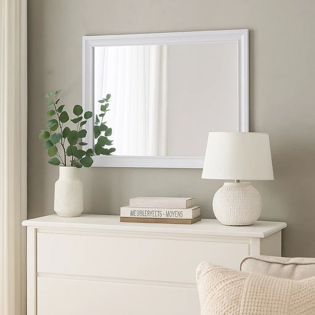 Wall Mirror with Molded Wooden Frame, White - View 7