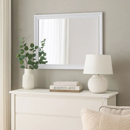 Wall Mirror with Molded Wooden Frame, White - View 7