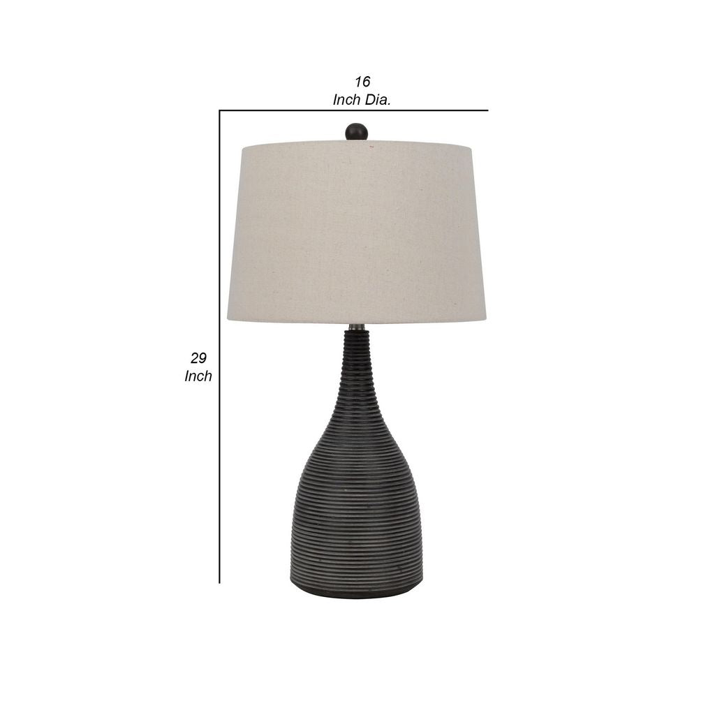29 Inch Classic Table Lamp, Textured Lined Body, Ceramic, Charcoal Black - View 5