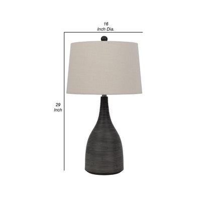 29 Inch Classic Table Lamp, Textured Lined Body, Ceramic, Charcoal Black - View 5