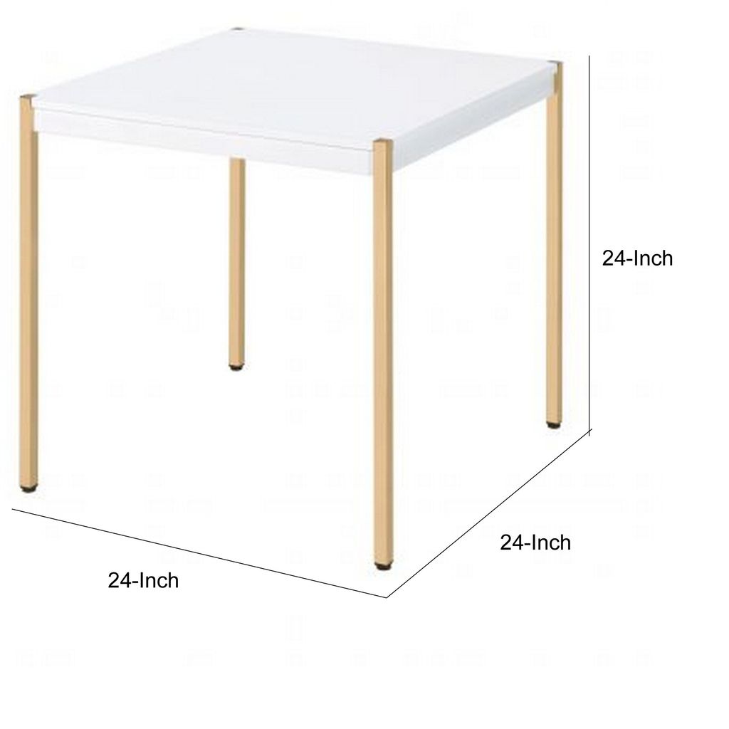 End Table with Metal Tube Legs, White and Gold - View 6