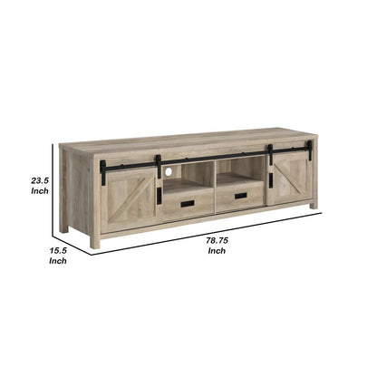 Sem 79 Inch TV Media Entertainment Console, Sliding Doors, 2 Drawers, Brown - View 5
