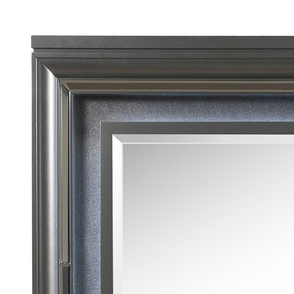 Wall Mirror with Mirror Accent and Beveled Edges, Gray - View 3