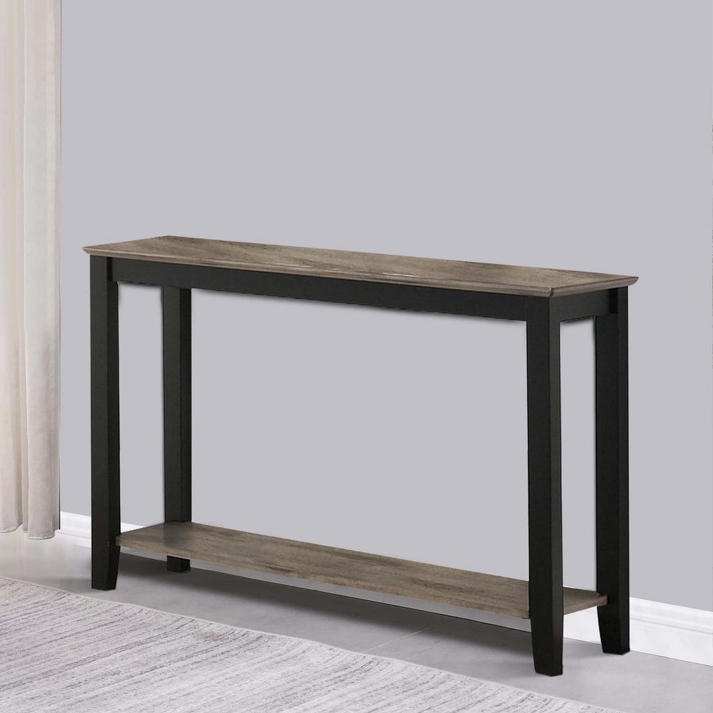 Wooden Console Table with One Open Shelf, Black and Gray - View 7
