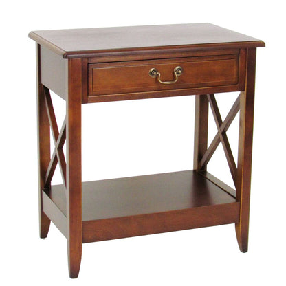 Transitional Style Nightstand with 1 Drawer and X Shape Sides, Brown