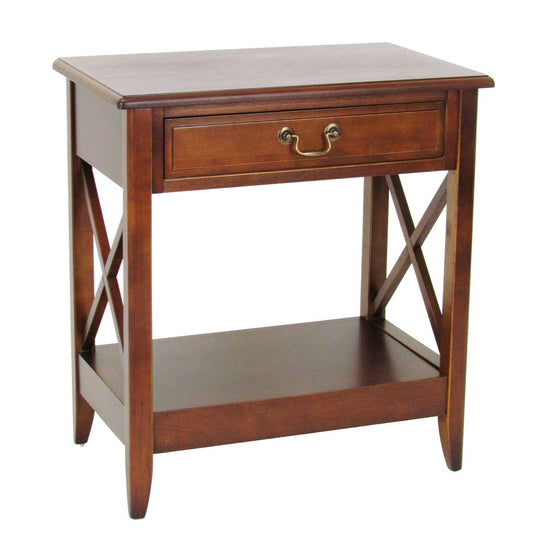 Transitional Style Nightstand with 1 Drawer and X Shape Sides, Brown