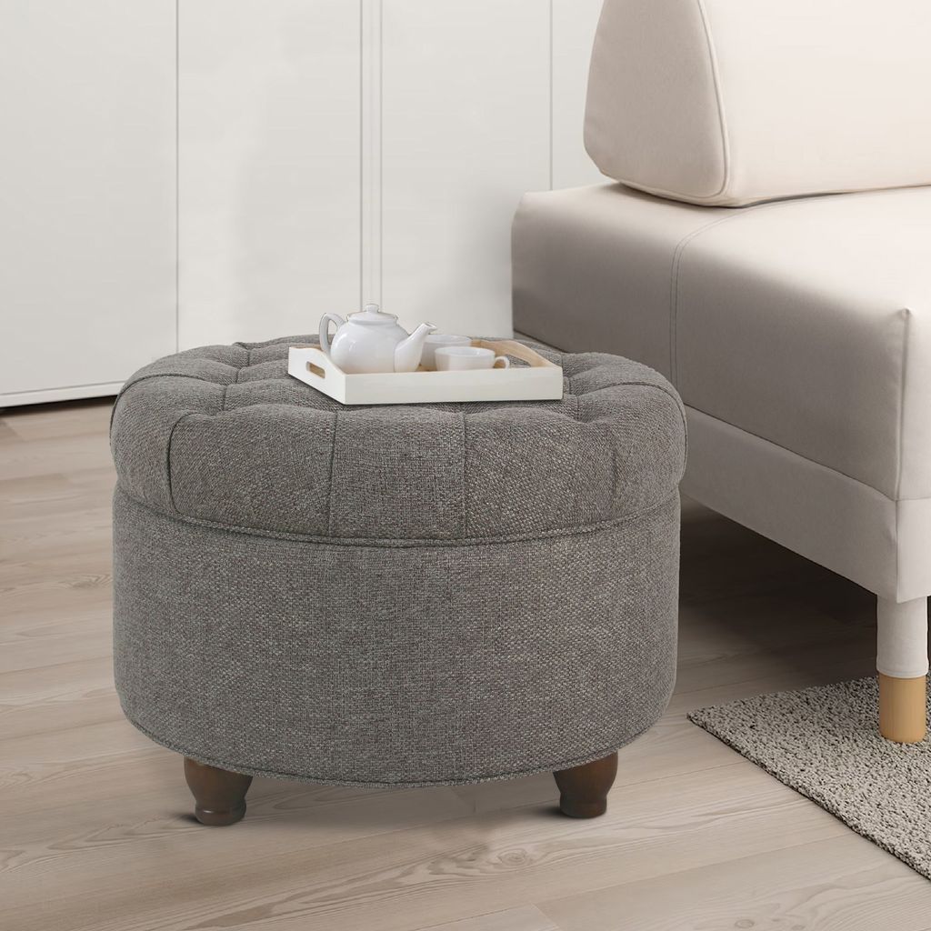 Fabric Upholstered Wooden Ottoman with Tufted Lift Off Lid Storage, Dark Gray - View 7