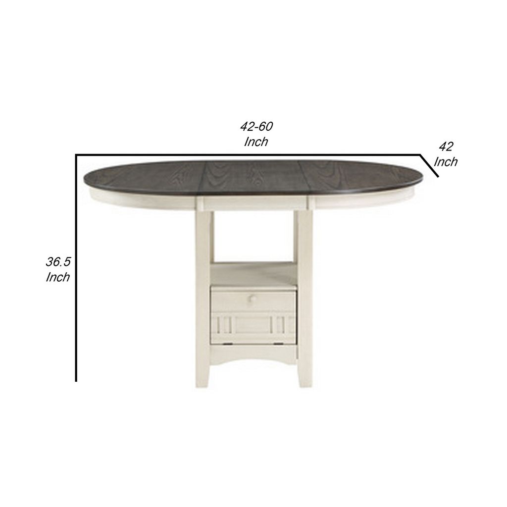 Glee 42-60 Inch Extendable Counter Height Table, Antique White and Brown - View 5