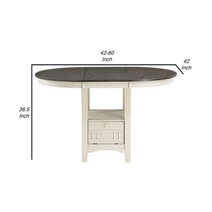 Glee 42-60 Inch Extendable Counter Height Table, Antique White and Brown - View 5