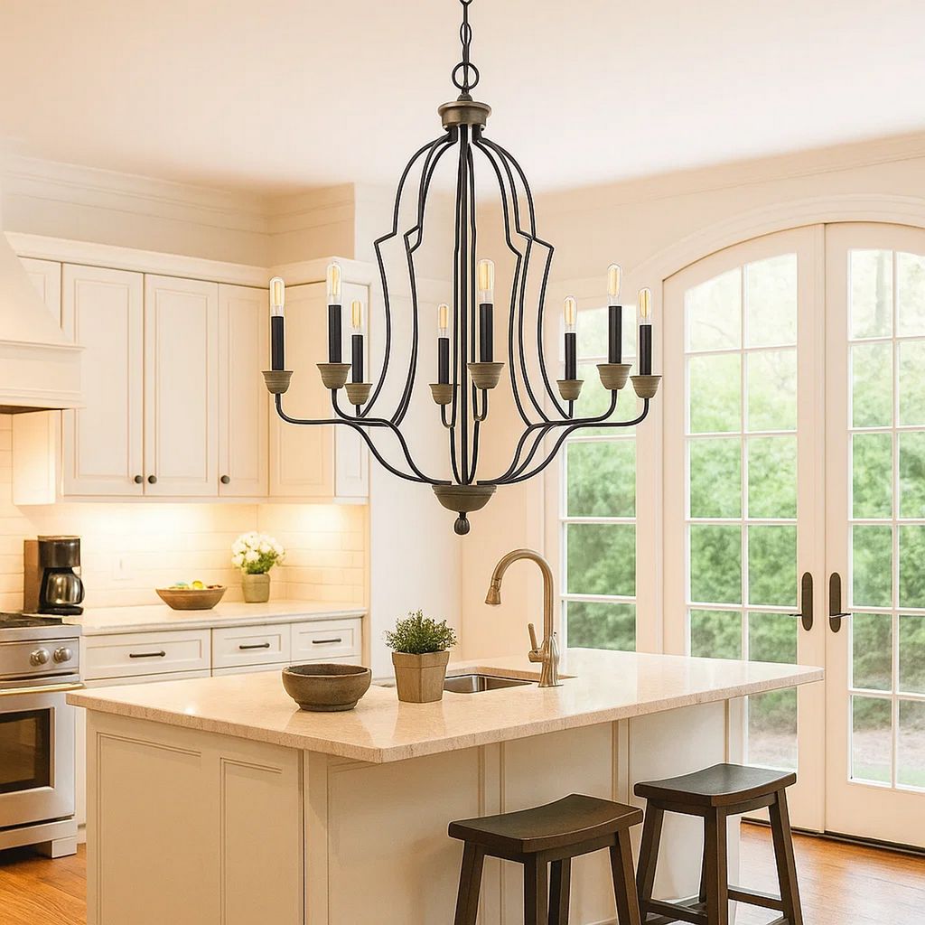 60 X 8 Watt Metal Chandelier with Tubular Frame, Textured Bronze - View 7