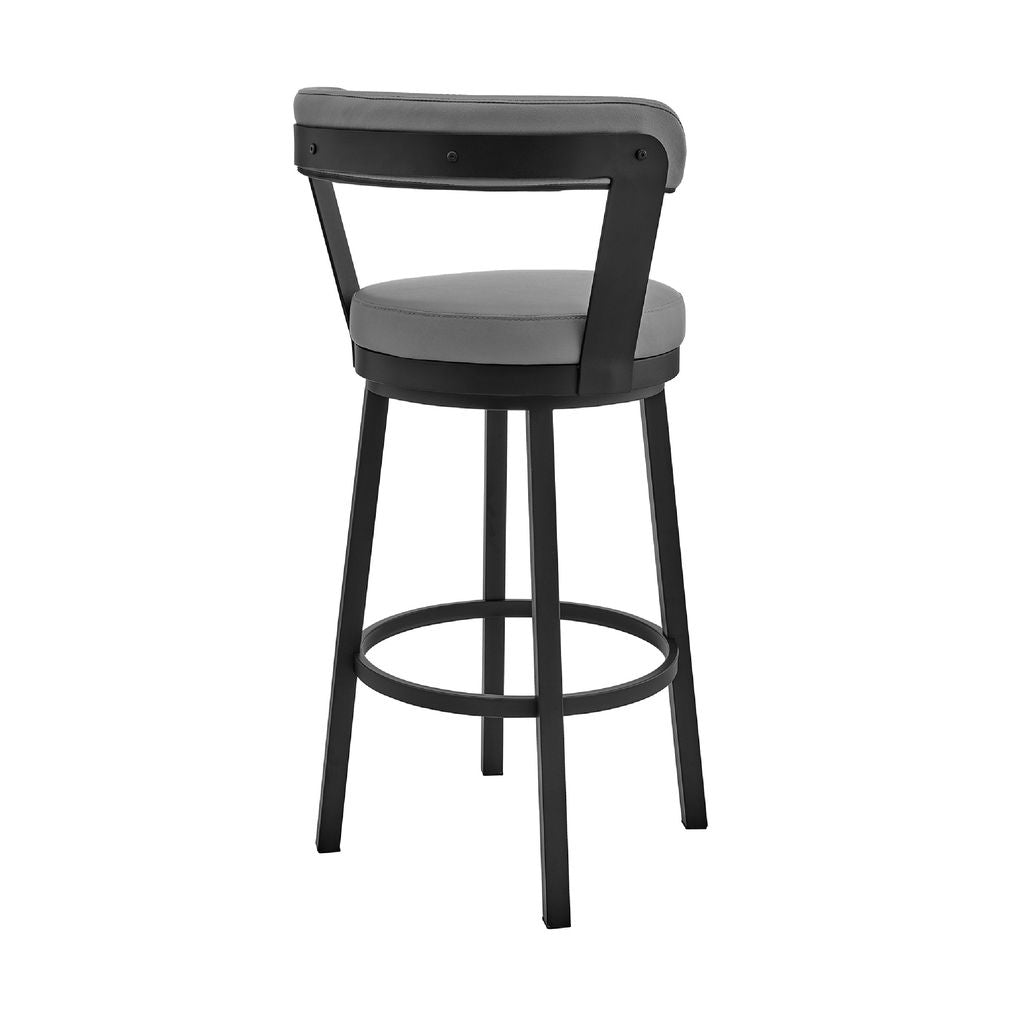 Swivel Counter Barstool with Curved Open Back and Metal Legs, Light Gray - View 5