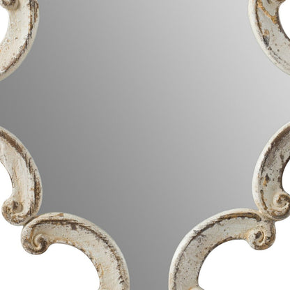 30 Inch Accent Wall Mirror, Carved Ornate Scrollwork Antique White Fir Wood - View 2
