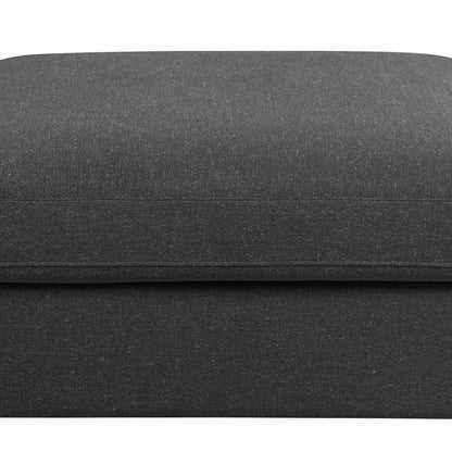 Fabric Upholstered Wooden Ottoman with Loose Cushion Seat and Small Feet, Dark Gray - View 3