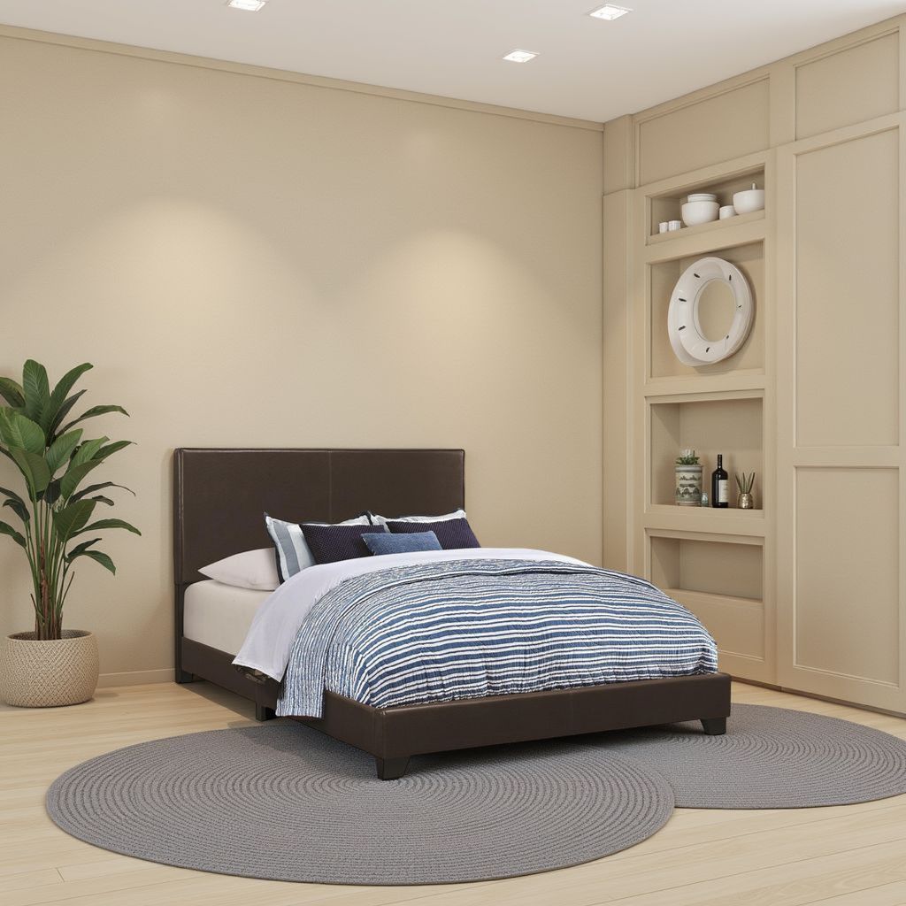 Leather Upholstered Full Size Platform Bed, Brown - View 4